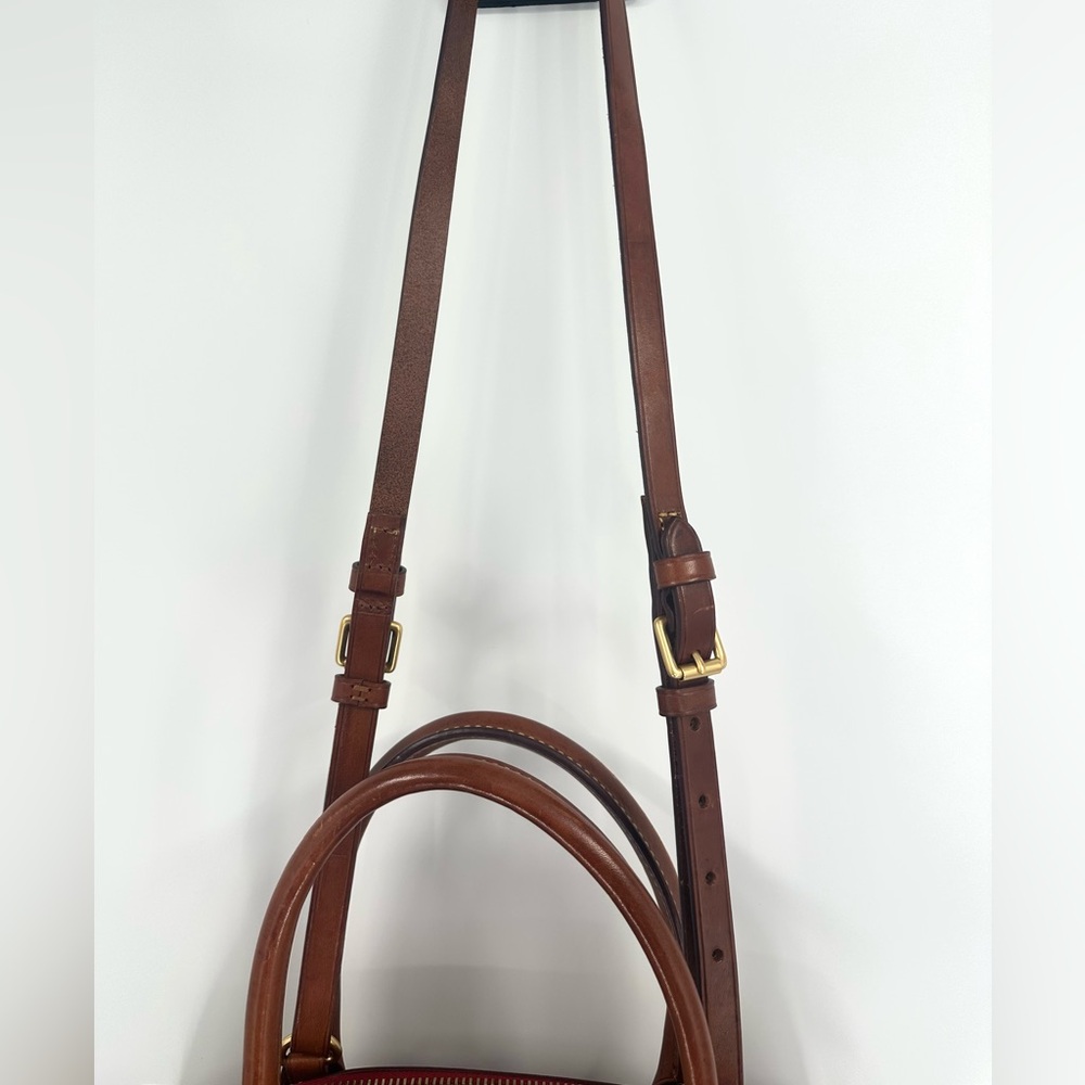 Vintage Dooney & Bourke Wilson Leather Satchel Handbag Purse, Forest Green/Tan - Picture 8 of 10
